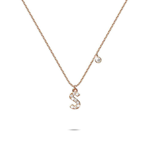 Solid 925 Sterling Silver Initial Crystal Personalised Alphabet Letter Necklace Rose Gold Filled